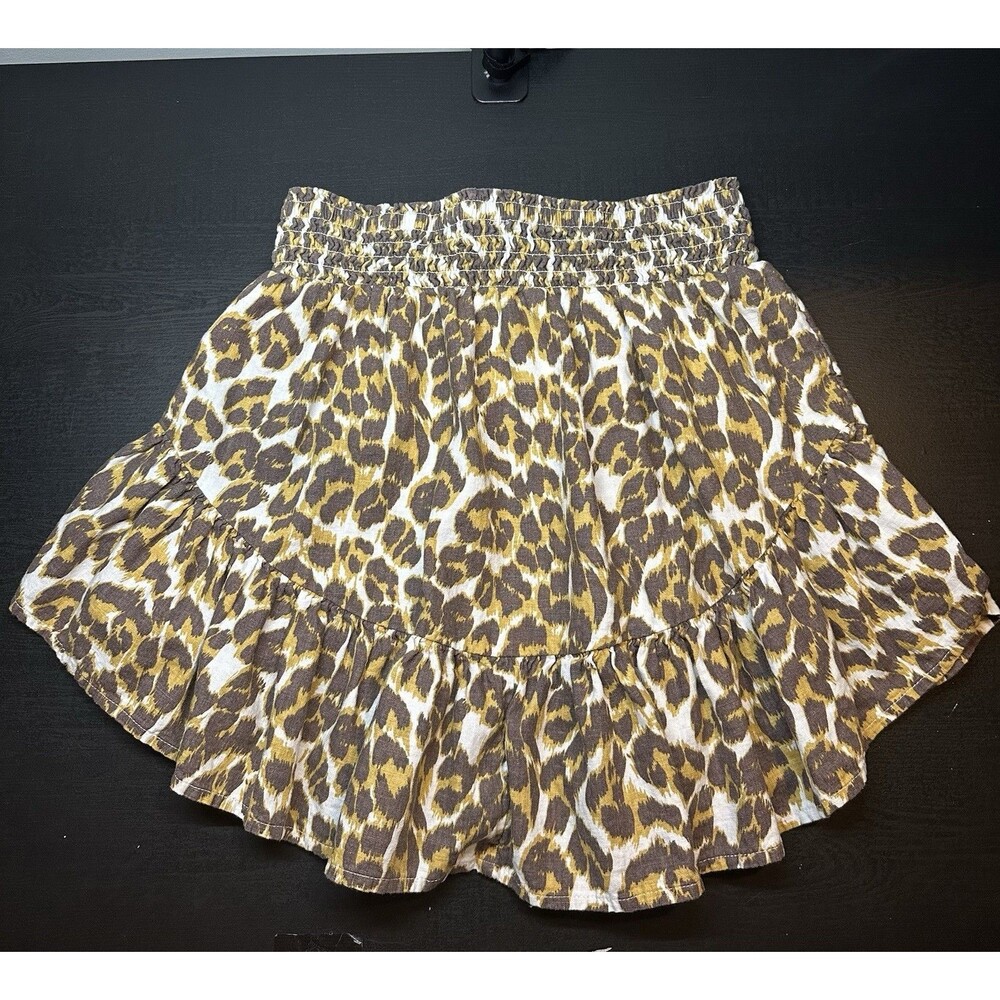 Aerie Leopard Print Ruffle Skirt Women’s Sz Small Linen High Rise Brown #1252 - Picture 3 of 5